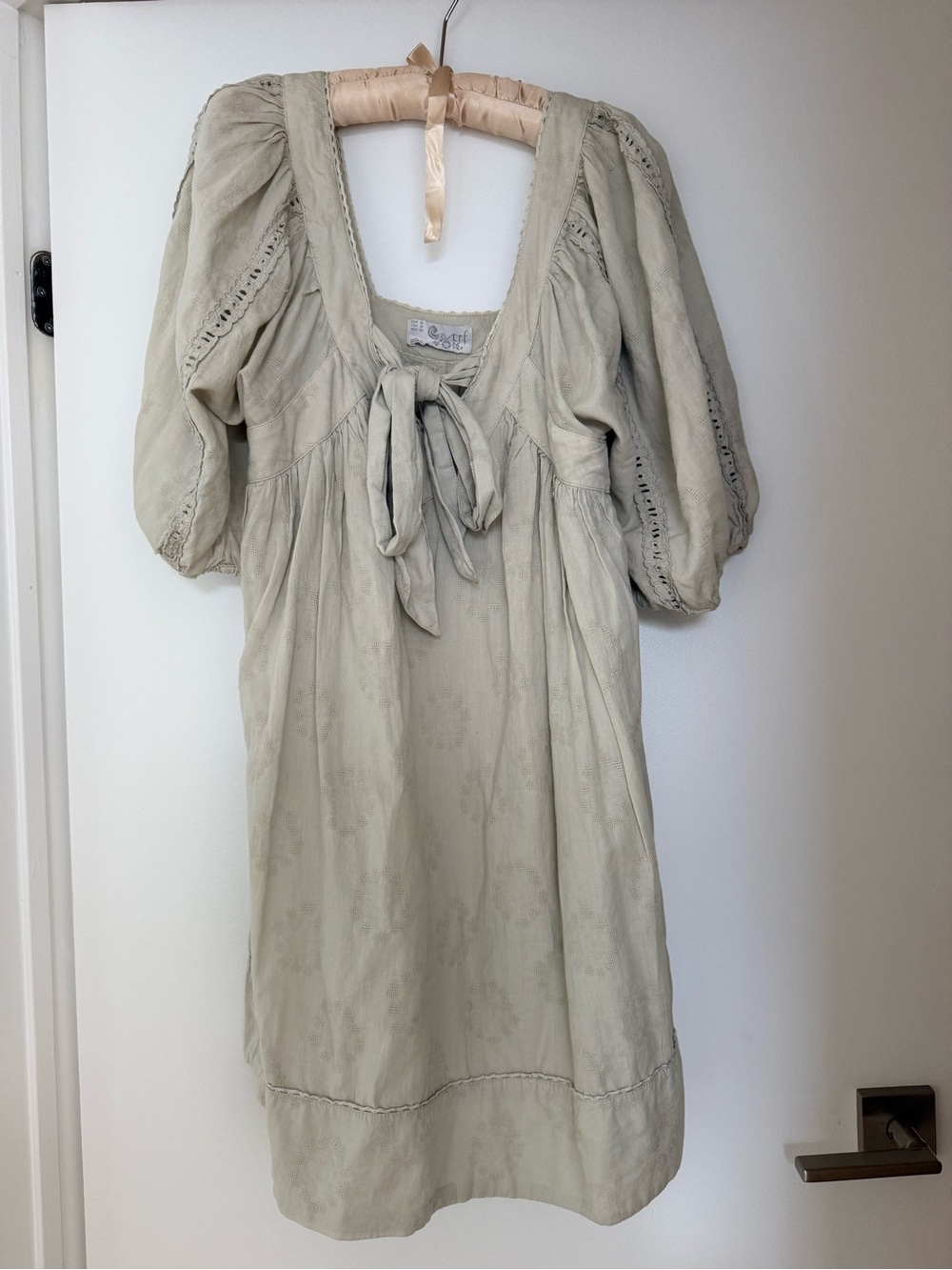 Zara Sage Green Tie-Front Puff Sleeve Tunic